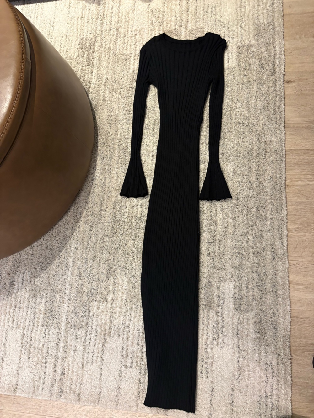 Amazon Black Ribbed Long Sleeve Maxi Dress with Flared Cuffs